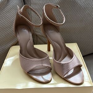 Cosy Island Embellished Ankle-Strap Heels in Nude